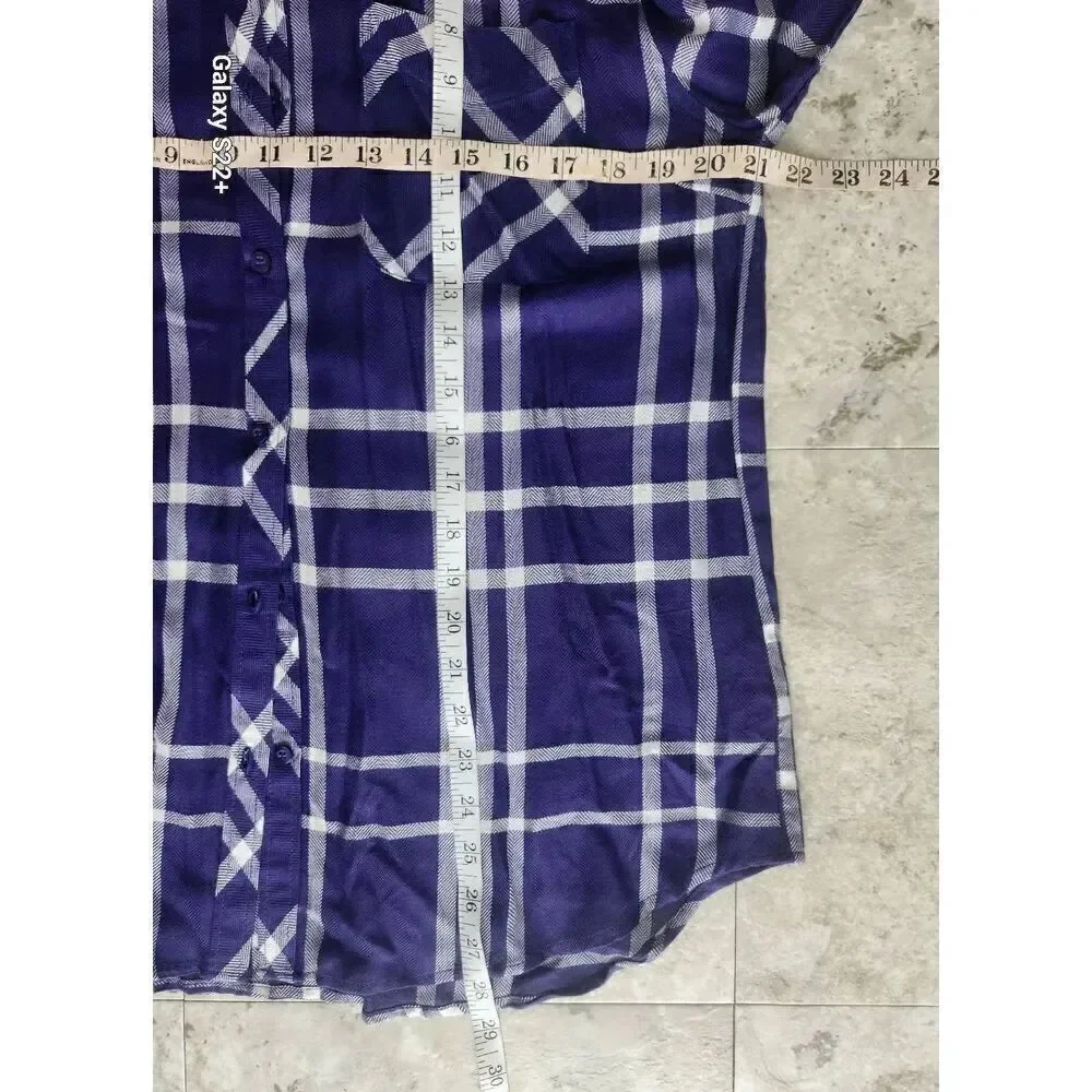 U15 Staccato Purple & White plaid button-up Shirt-Roll Tab Sleeves Chest Pocket